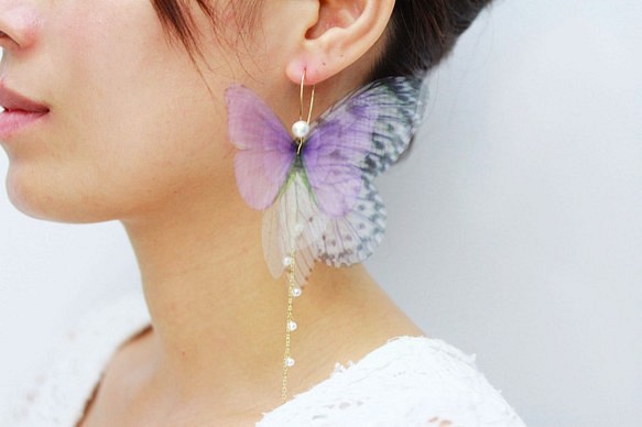 薰衣草紫水晶蝴蝶耳環（耳環）紫水晶童話夢珍珠 第1張的照片