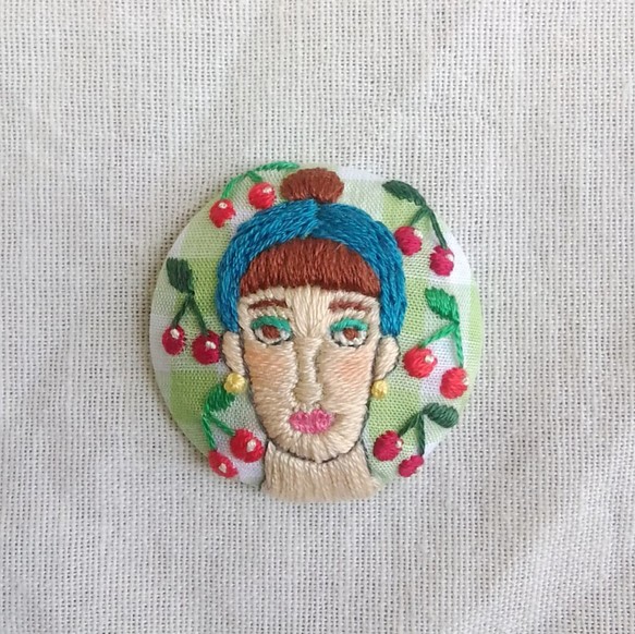 cherry girl hand embroidery brooch 第1張的照片