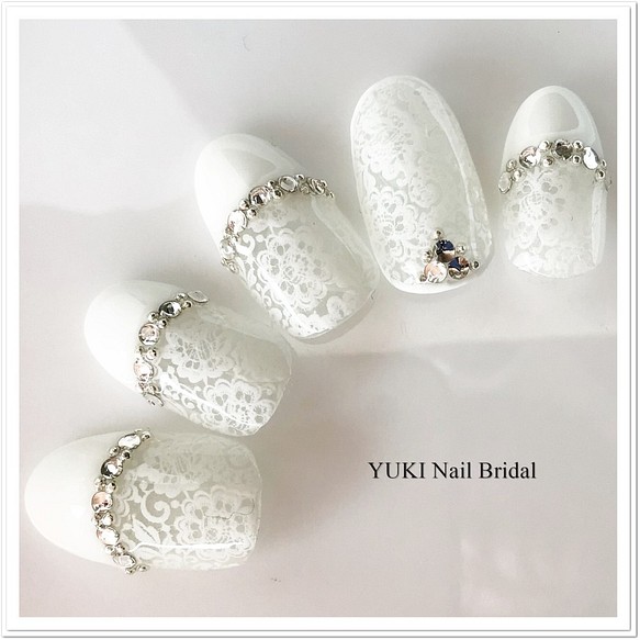 透かしレースとフレンチのウェディングネイル ネイルチップ ネイルシール Bridal Yuki Nail 通販 Creema クリーマ ハンドメイド 手作り クラフト作品の販売サイト