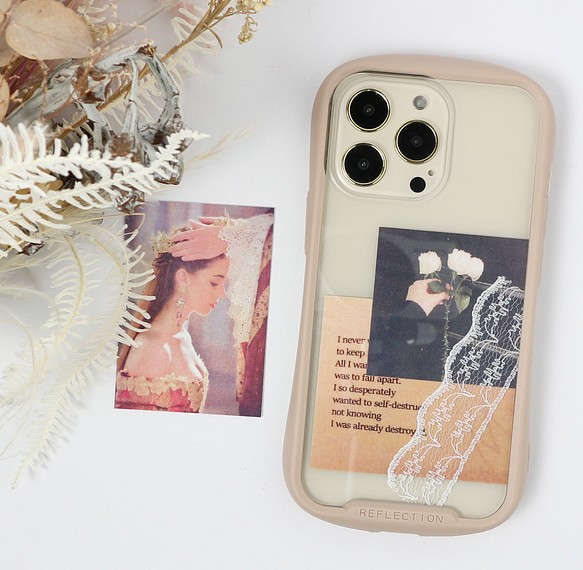 花とアートステッカーとスマホケースのセット（アンティーク）iphone13/12/11/mini/promax対応 1枚目の画像
