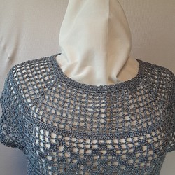 手編み　パープルグレー系ミックス　セーター 1枚目の画像