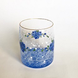 小花と丸いドットのミニグラスY/ブルー 1枚目の画像