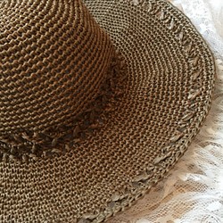 【受注製作】エコアンダリヤの模様編みつば広帽子 ※ご購入前に必ずご連絡ください。 1枚目の画像