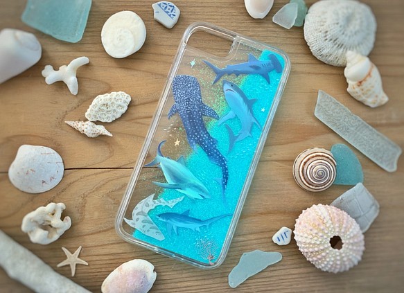 サメだらけ 安心と信頼 グリッターケース iphone 超可爱 鮫 サメ shark