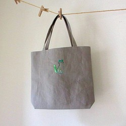 貓刺繡亞麻手提包*綠色 第1張的照片