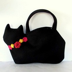 花卉圖案羊毛貓包黑貓A 第1張的照片