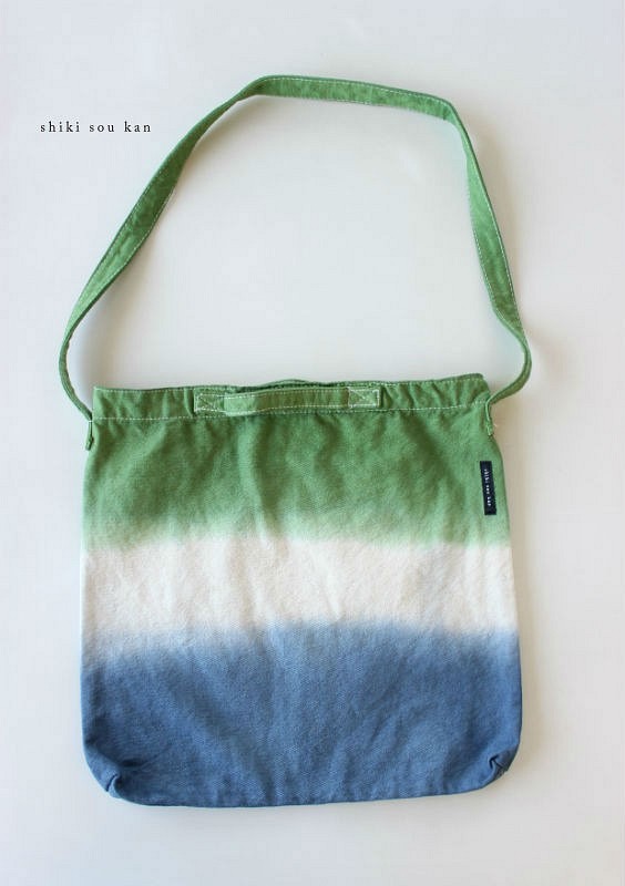 Handmade dyeing 2way shoulder bag★khaki×blue grey T18352 第1張的照片