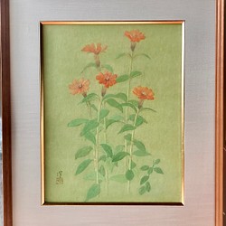 花　絵　植物画　癒し　優しい　インテリア　額入り　日本画　『松本せんのう』 1枚目の画像