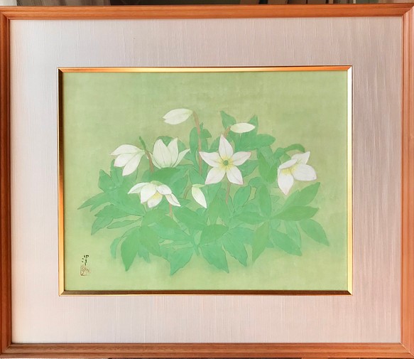 花 絵 植物画 癒し 優しい インテリア 額入り 日本画 『クリスマス