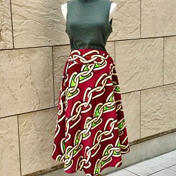 アフリカンバティックプリントの半円サーキュラースカート チェーンモチーフ 1枚目の画像