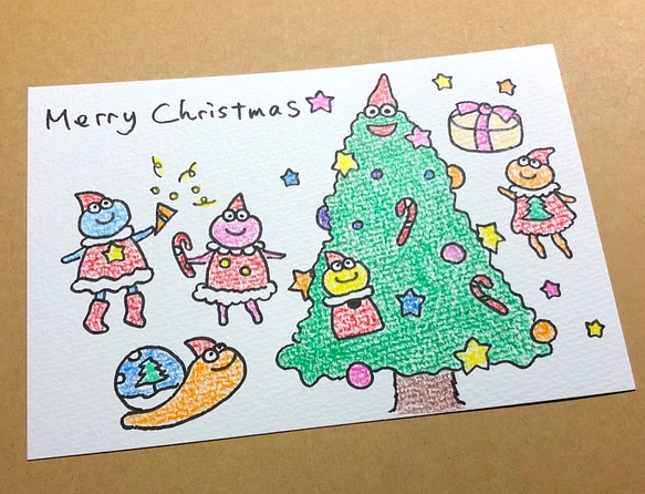 手描きクリスマスカード☆色鉛筆 〜パーティ〜 1枚目の画像