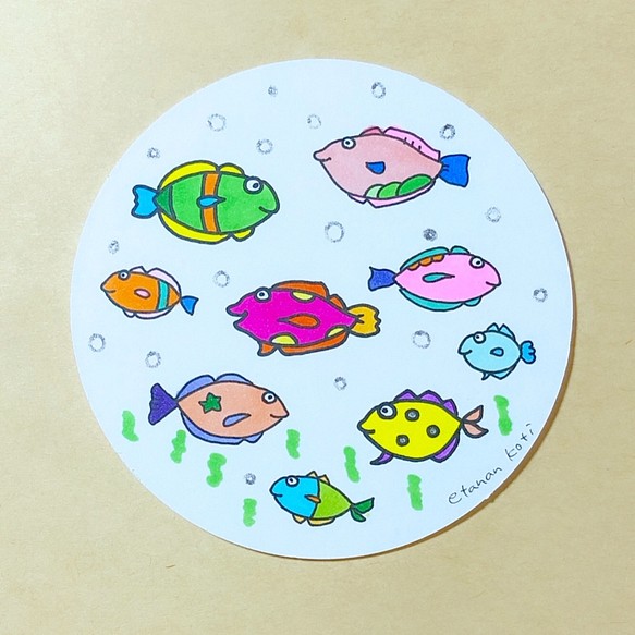 いろんな使い方ができます！お魚 手描き コースターカード 一点物