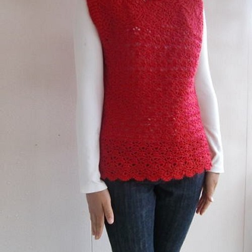 真っ赤な極細モヘアかぎ針編みベスト ニット・セーター ひとはり 通販