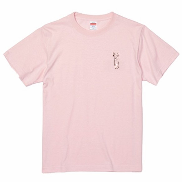 シカ　ワンポイントベビーピンクTシャツ 1枚目の画像