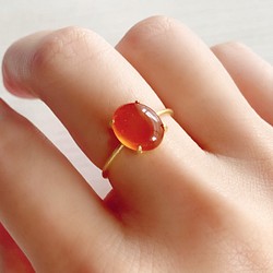 天然石　カーネリアン　AAA  オーバル10×8  爪留めリング　指輪　 1枚目の画像