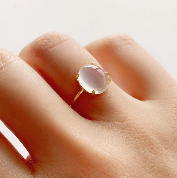 天然石　インド産　ホワイトムーンストーン  爪留めリング　指輪　silver925  18KGP 1枚目の画像