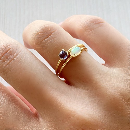 天然石 エチオピア産オパール AAA オーバルタイプ 爪留めリング 指輪 