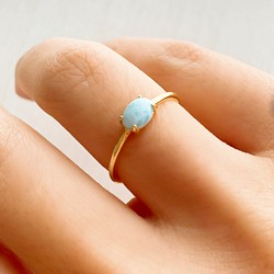 天然石　ドミニカ産　ラリマー　オーバル　爪留めリング　ヒーリングストーン　指輪 1枚目の画像