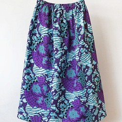 アフリカ布のふんわりギャザースカート｜ロングスカート / マキシ丈 1枚目の画像