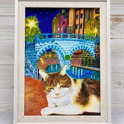 サマーSALE[眼鏡橋でおねむな猫ちゃん] 複製画(印刷)※サイズ2Ｌ127✖️178)こちらは額付きです。 1枚目の画像
