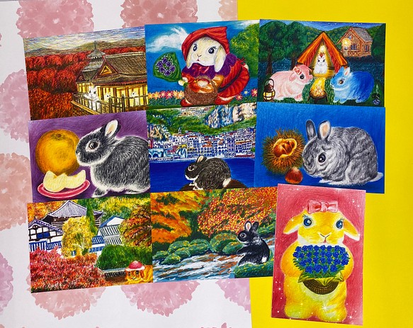 秋のうさぎのオススメポストカード9枚セット 1枚目の画像
