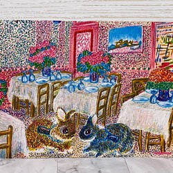 うさぎ絵画コラボシリーズ　ゴッホ[レストランの内部] 同柄ポストカード3枚セット 1枚目の画像