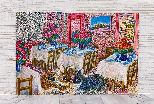 うさぎ絵画コラボシリーズ　ゴッホ[レストランの内部] 同柄ポストカード3枚セット 1枚目の画像