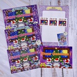 クリスマスSALE うさぎのレターセット　クリスマスバージョン封筒3枚　便箋6枚　ポストカード1枚　シール3枚 1枚目の画像