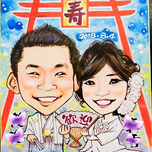 クラシック 似顔絵ウエルカムボード 2名様 色紙サイズ手描きお祝い結婚式色紙披露宴サプライズ クレパス 色鉛筆 ペン Www Comisariatolosandes Com