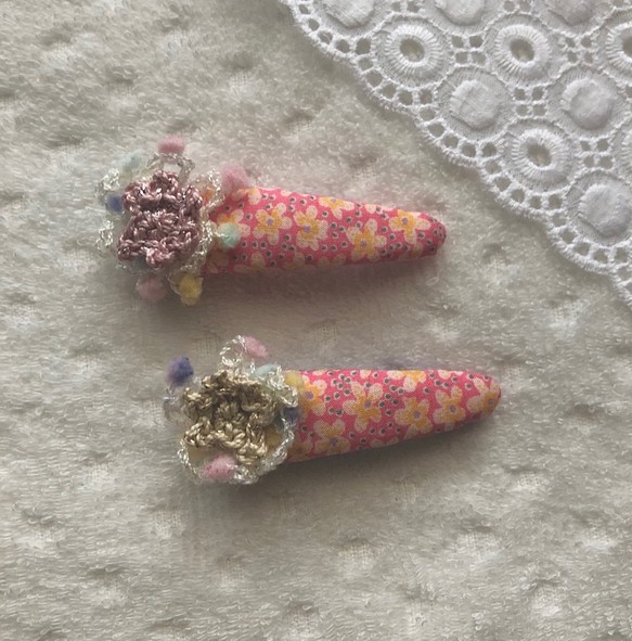 フワキラお花のパッチンピン2個セット-pink～リバティcollection～ 1枚目の画像