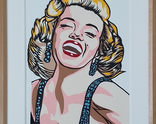 アート 芸術の秋 切り絵カラー原画「マリリン・モンロー」 切り絵 只管 