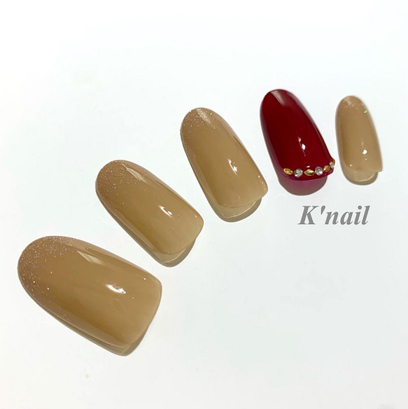 No 34ラメグラデーションネイル ベージュ ボルドー ネイルチップ ネイルシール K Nail 通販 Creema クリーマ ハンドメイド 手作り クラフト作品の販売サイト