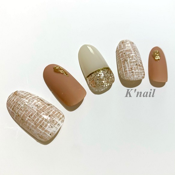 No 38ツイードネイル マット ミラー ベージュ ホワイト ゴールド ネイルチップ ネイルシール K Nail 通販 Creema クリーマ ハンドメイド 手作り クラフト作品の販売サイト