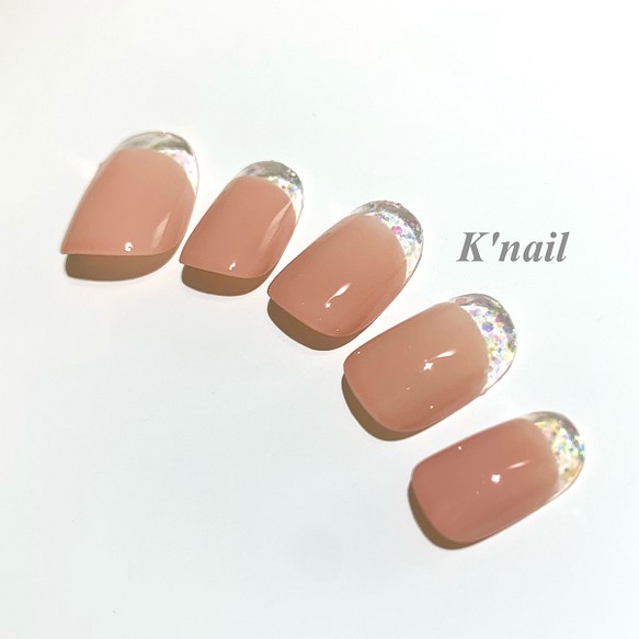 No 44クリアフレンチネイル ホログラム ベージュ ピンク シンプル ネイルチップ ネイルシール K Nail 通販 Creema クリーマ ハンドメイド 手作り クラフト作品の販売サイト