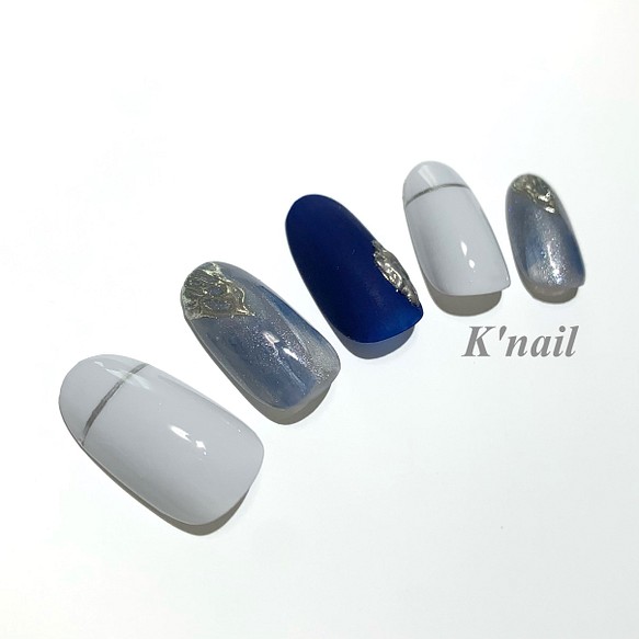 No 53ニュアンスネイル マーブル ブルー グレー ラメ ミラー マット ネイルチップ ネイルシール K Nail 通販 Creema クリーマ ハンドメイド 手作り クラフト作品の販売サイト