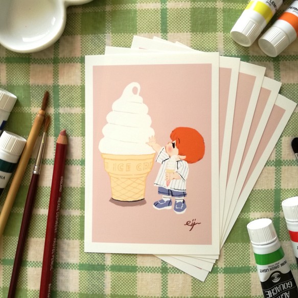 「アイスクリーム」ポストカード５枚セット/イラスト  絵画　絵　版画 1枚目の画像
