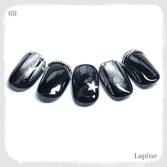 69 新しいコレクション ネイルチップ ブラック ミラーネイル 上品なスタイル ロックテイスト 星パーツ チェーン