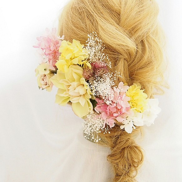 新作♡ダリアとイエローピンク紫陽花のヘッドドレス！！ 1枚目の画像
