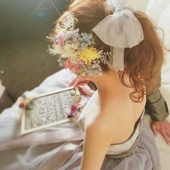 No.31♡グレーチュール×プリザーブドフラワー紫陽花ヘッドドレス♡ 1枚目の画像