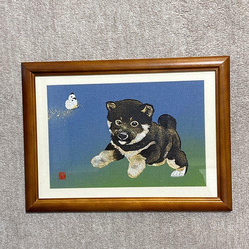 子犬の戯れ(黒柴)金彩絵画 絵画 キンサイアート 通販｜Creema(クリーマ)