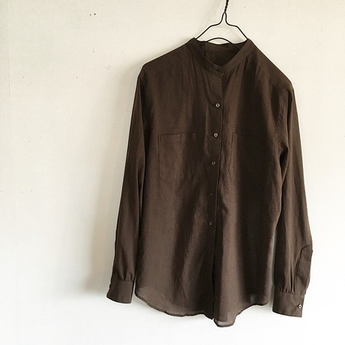 スタンドカラーlong shirt/ロングシャツ ベラルーシリネン スモーキー