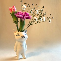 有田焼【花器】猫(小) 一輪挿し　(下絵付け定番タイプ)白猫