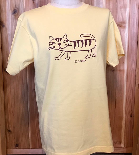 猫Tシャツ(レモンイエロー、こげ茶、カーキ) 1枚目の画像