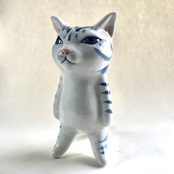 磁器【花器】　猫(大) ブルー 1枚目の画像