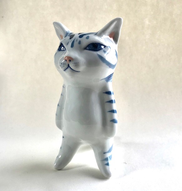 磁器【花器】　猫(大) ブルー 1枚目の画像