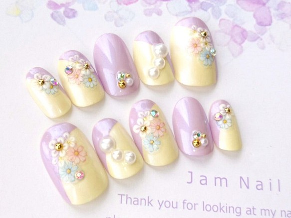 ドレスにも お着物にも やさしい紫とピンクと水色のお花のネイルチップ 43 ブーケ Jam Nail 通販 Creema クリーマ ハンドメイド 手作り クラフト作品の販売サイト