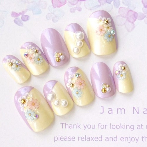 ドレスにも お着物にも やさしい紫とピンクと水色のお花のネイルチップ 43 ブーケ Jam Nail 通販 Creema クリーマ ハンドメイド 手作り クラフト作品の販売サイト