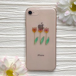 《iPhone全機種対応》透き通るグラデーションチューリップのiPhoneケース(スマホケース)〈花柄〉クリアケース 1枚目の画像