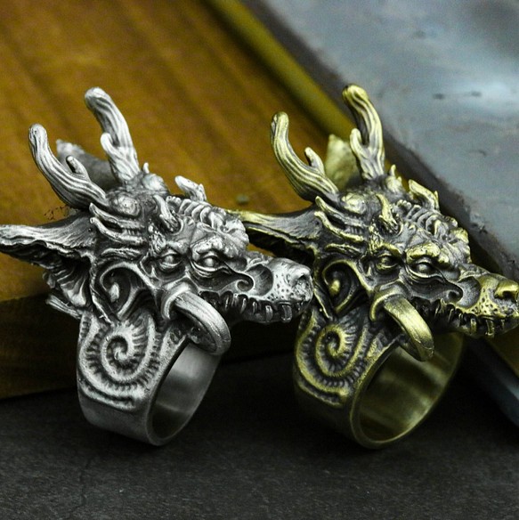 ドラゴンの九人の息子-Chaofeng-925シルバーリング-手作りの指輪-神話