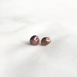 [K14GF] 小號棕色罌粟花珍珠耳環 第1張的照片